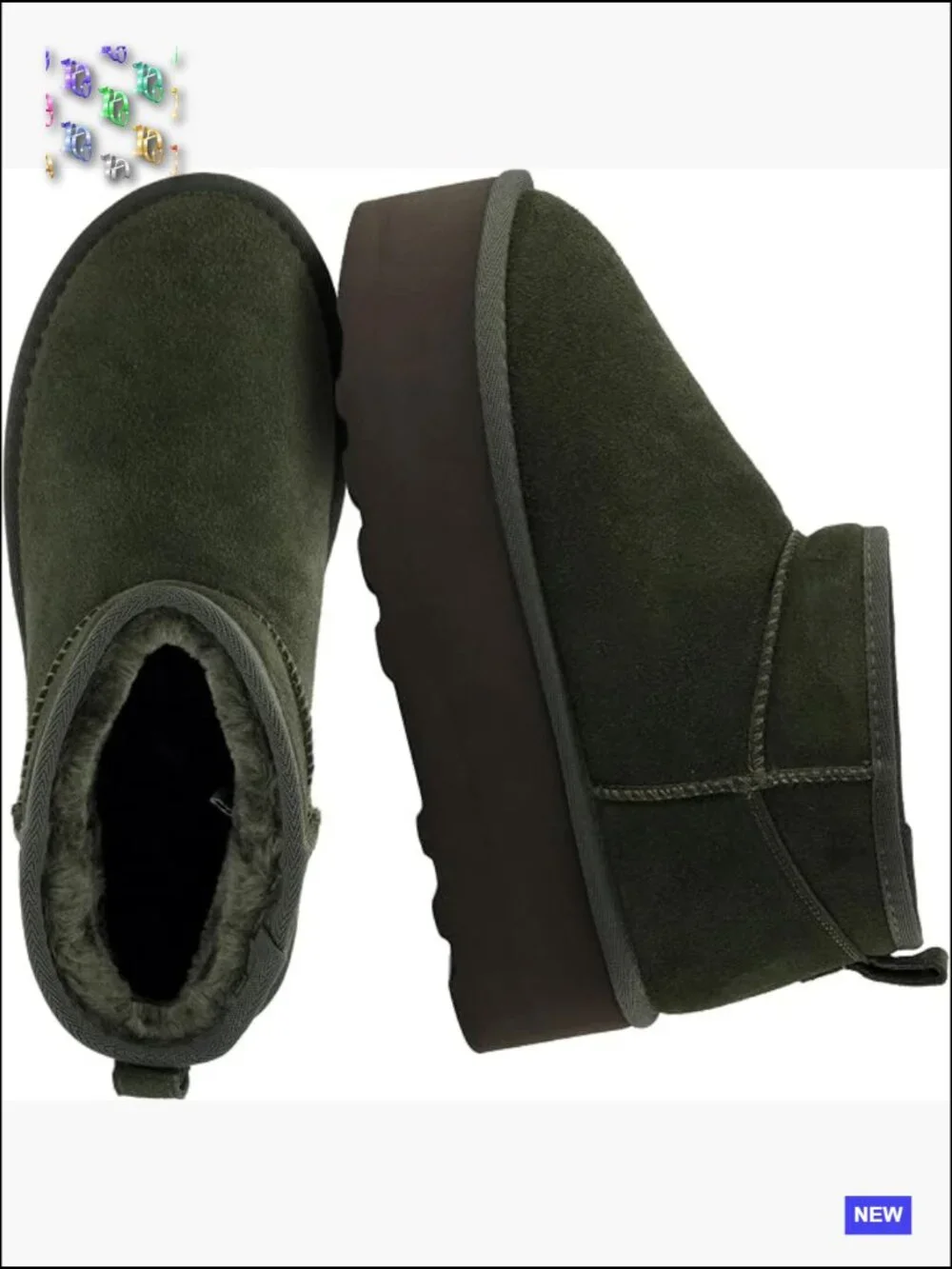 Women's Platform Ankle Boots with Faux Fur Lining - Slip-On Suede Winter Boots